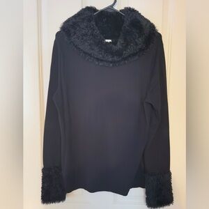 Elegant Christopher Banks Black Sweater with Faux Fur Trim